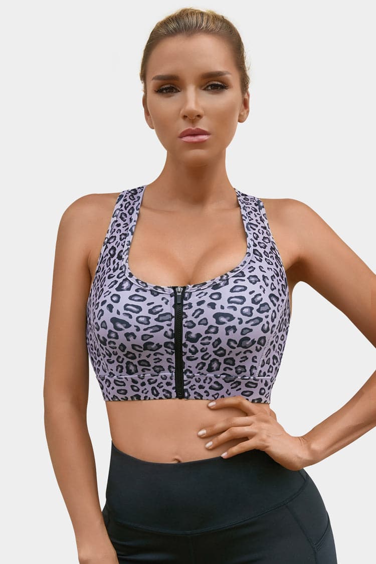 Vutru Racerback Leopard Zip Sports Bra