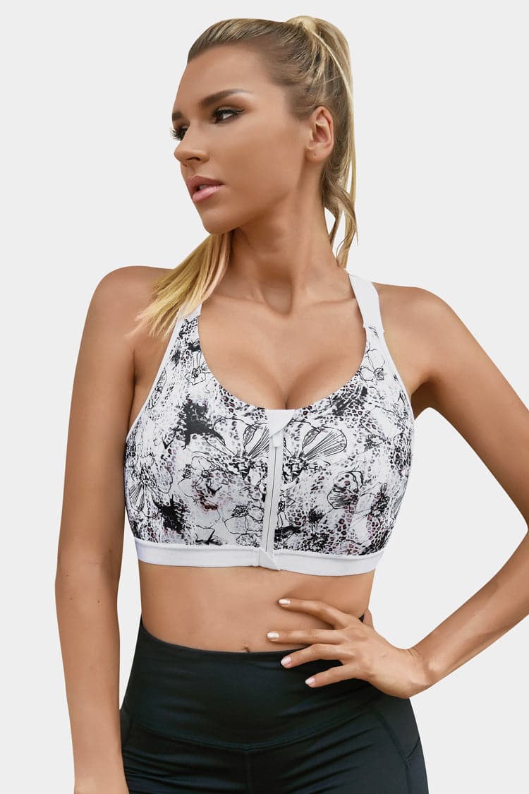 Vutru High Impact Printed Zip Bra