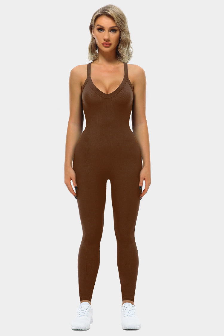 Vutru Brown Seamless Ribbed Romper VUTRU