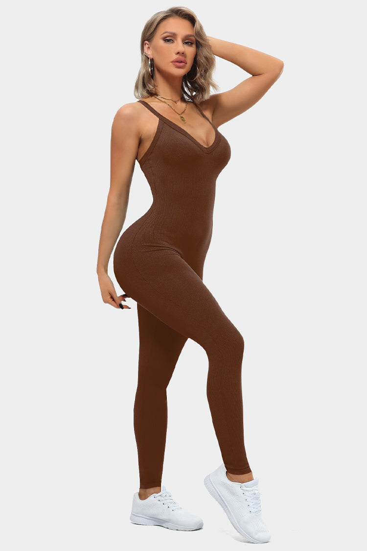 Vutru Brown Seamless Ribbed Romper VUTRU