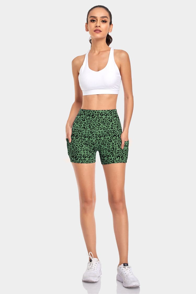 Vutru High-Waist Green Leopard Yoga Shorts VUTRU