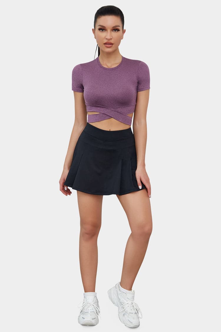 Vutru Ribbed Front Cut-out Short Sleeves